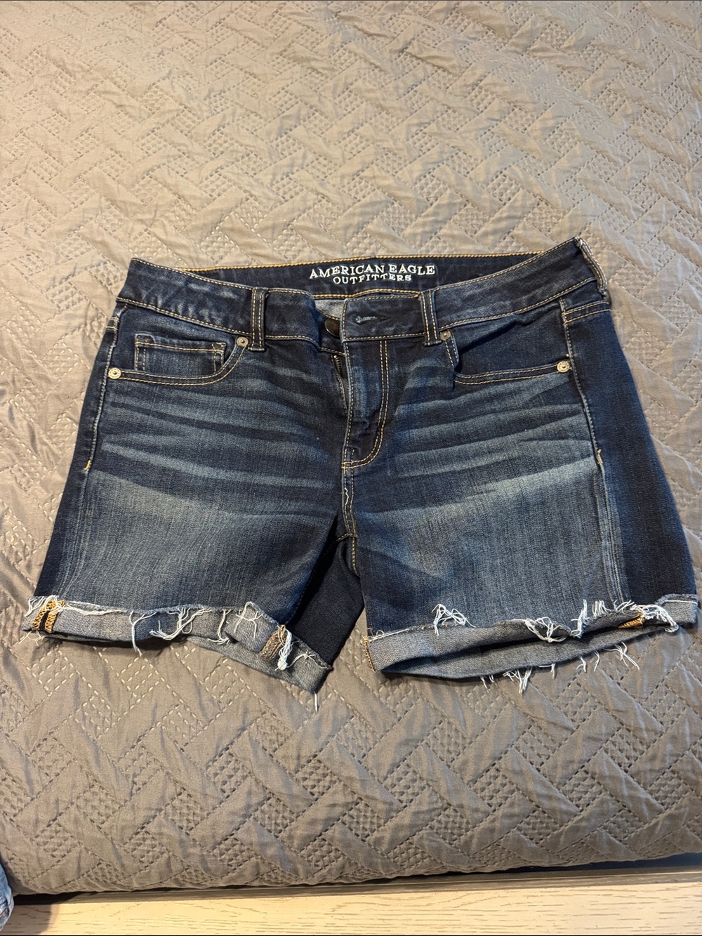 American Eagle Outfitters Dark Indigo Frayed Hem Denim Shorts